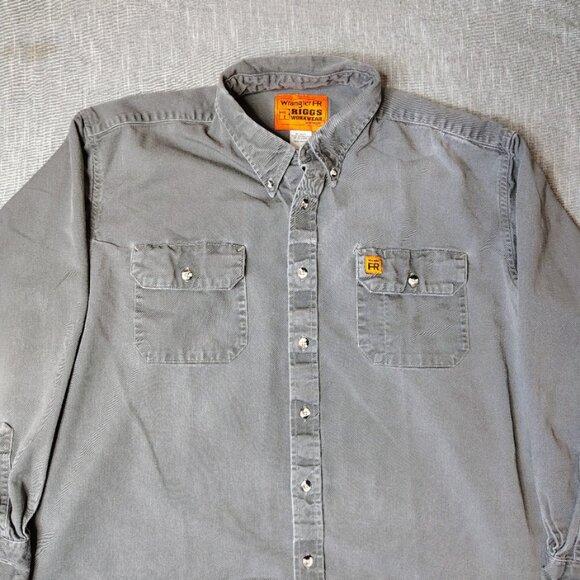 Wrangler FR Shirt Mens Size XL Gray Riggs Workwear Fire Resistant Button Down - Picture 10 of 10